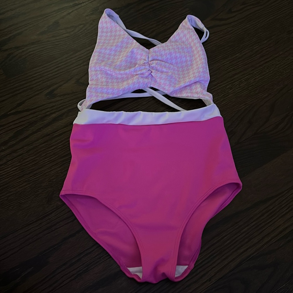 Lumi Collective hot pink checkered leotard sz YL